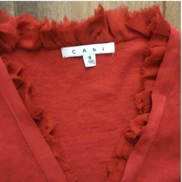 CAbi #165 Tomato Red Ruffle Trim Button Up Party Cardi Cardigan Sweater Small - Picture 4 of 4